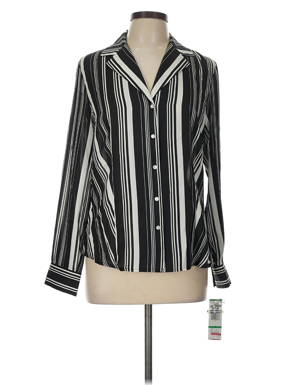Jones New York Women’s Black & White Vertical Stripe Button-Up Top